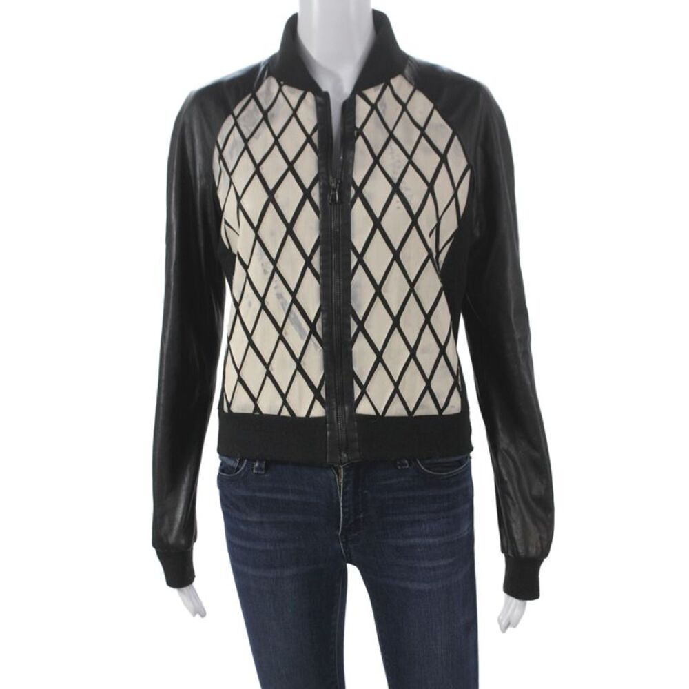 Vakko Womens Bomber Jacket Black Harlequin Zip Long Sleeve Size S
